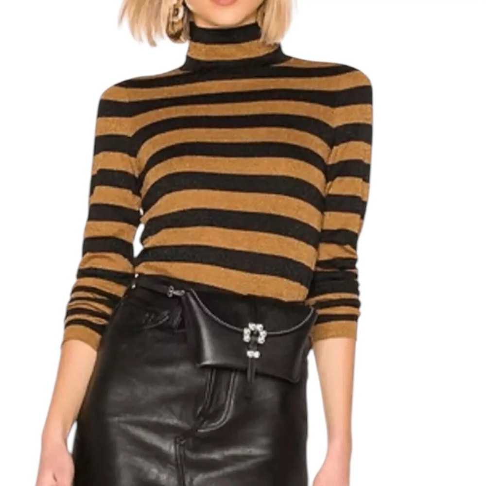 Alice + Olivia Roberta Metallic  Striped Wool Turtleneck Sweater